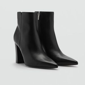 Mango Pointed Heel Black Ankle Booties